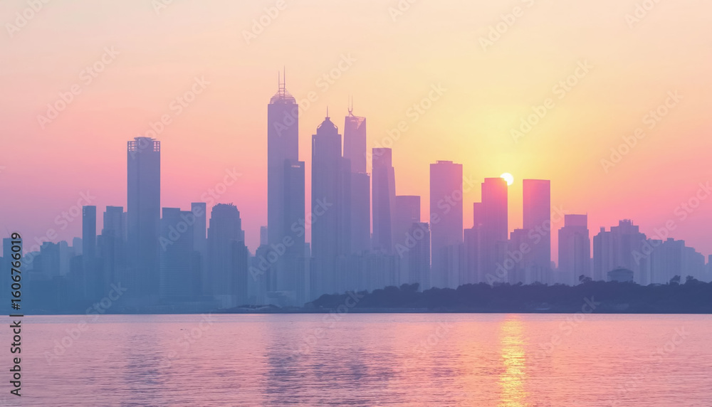 Obraz premium Minimalistic cityscape in fog in pastel colors