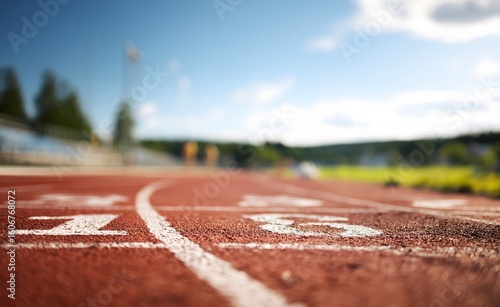 Running track lines showing starting position numbers in an outdoor stadium