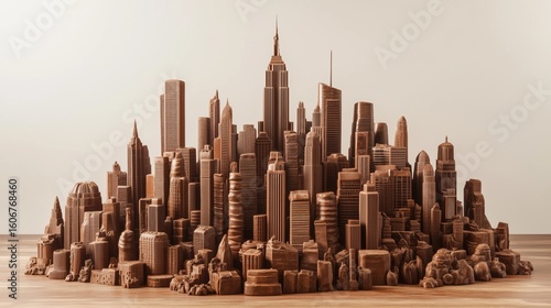 A chocolate sculpture of a city skyline, artistic and imaginative