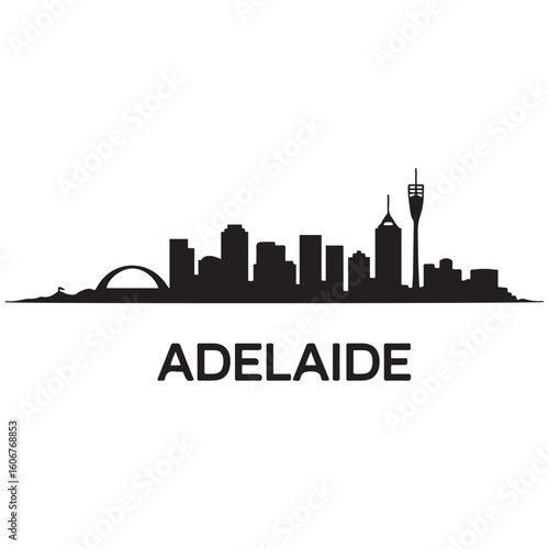 Adelaide skyline silhouette. Black Adelaide city design. Vector black silhouette. with white background