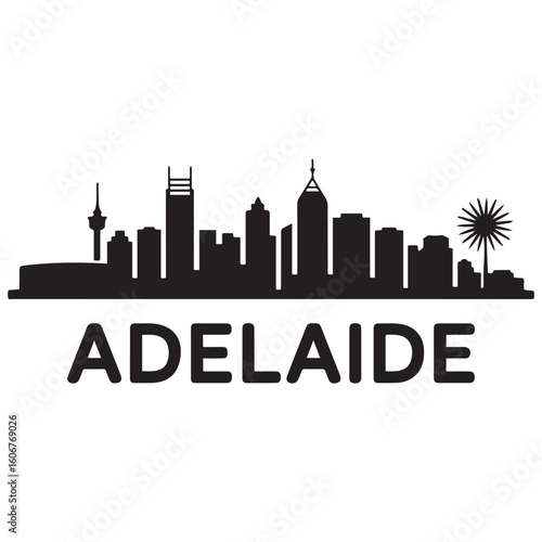 Adelaide skyline silhouette. Black Adelaide city design. Vector black silhouette. with white background
