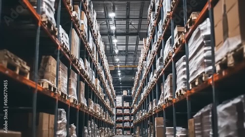 Warehouse Interior with Shelves Full of Boxes, logistics and distribution business