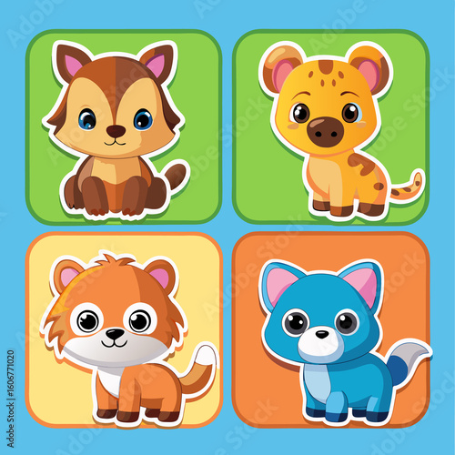 Cute Cartoon Animals Sitting in Square Frames.