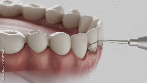 Ultrasonic teeth cleaning animation. Professional dental hygiene procedure in stunning 3D animation.