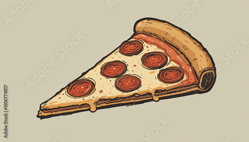 Indulge in a mouthwatering slice of pepperoni pizza, oozing with cheese and savory flavors, perfect for food lovers craving a delicious and satisfying meal