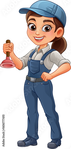 A woman female plumber hold...