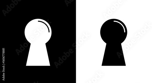Two keyhole shapes, one white on black, the other black on white, contrasting.