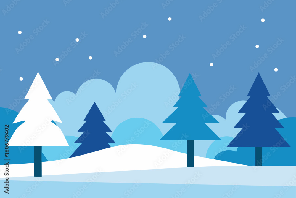 Naklejka premium Flat Design Winter Scene Snowy Trees