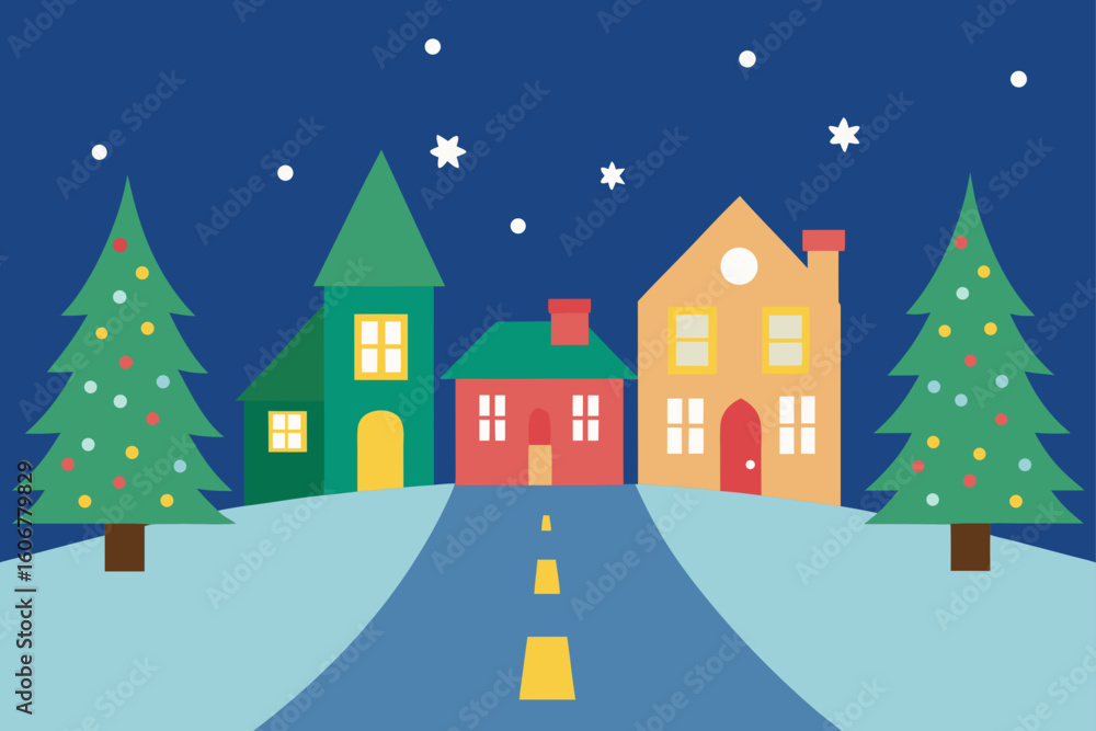 Fototapeta premium Village Street Decorated for Christmas