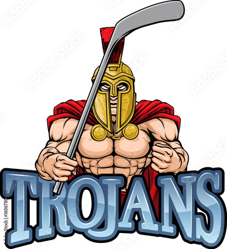 A trojan man ice hockey sports team cartoon mascot