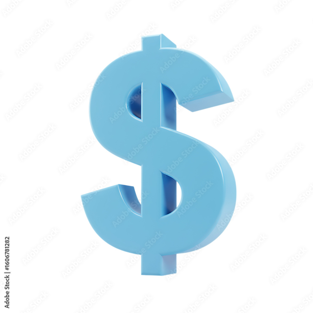 Fototapeta premium A light blue 3d dollar sign symbol isolated on a transparent background isolated on transparent background