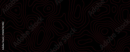 Red Topographic Contour Lines on Black Background topographic map