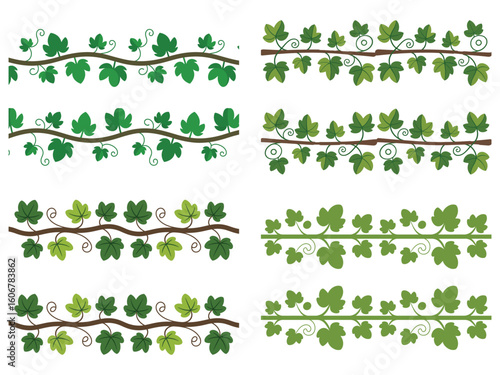 Green vine borders with leaves and swirls foliage