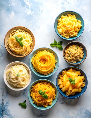 Assorted pasta types in bowls (1)