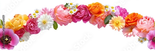 Vibrant Flower Arch with Colorful Blooms and Green Leaves for Celebrations and Decorations