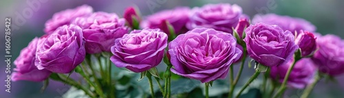 Rugosa rose echo in floral tempo concept. Vibrant purple roses blooming beautifully in a garden.