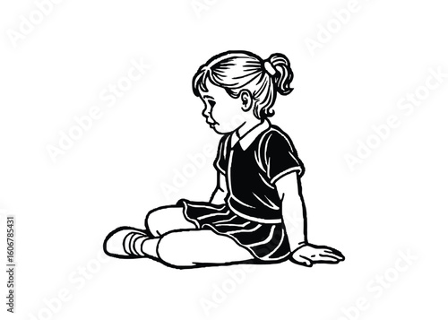 Silhouette of 4-year old baby girl sitting crossed isolated on a white background