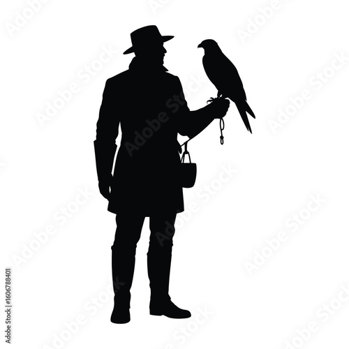 Falconry Silhouette: Hunter with Bird of Prey - Ancient Sport & Nature