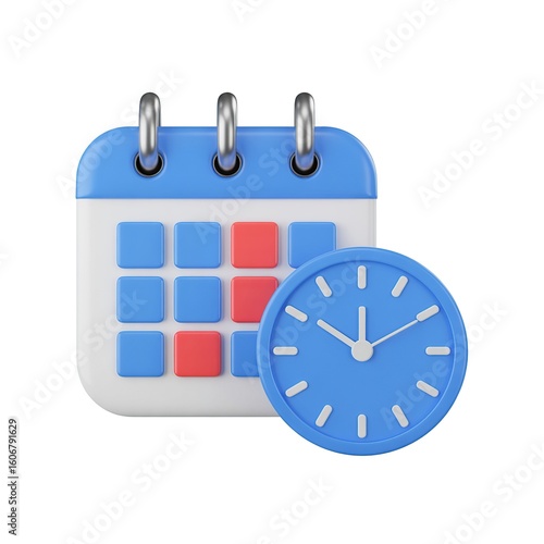 3d calendar and clock icons representing time management and scheduling concepts