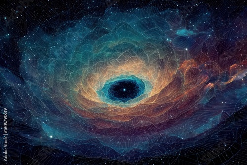 A mesmerizing outer space image showing a colorful and vibrant nebula with a futuristic and psychedelic vibe.