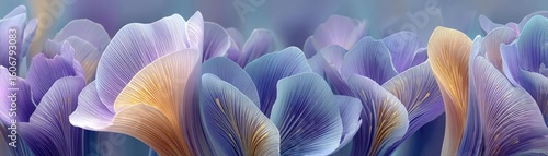 Iris minimal with tempo and flower concept. Vibrant petals in soft colors, showcasing nature's beauty and elegance.