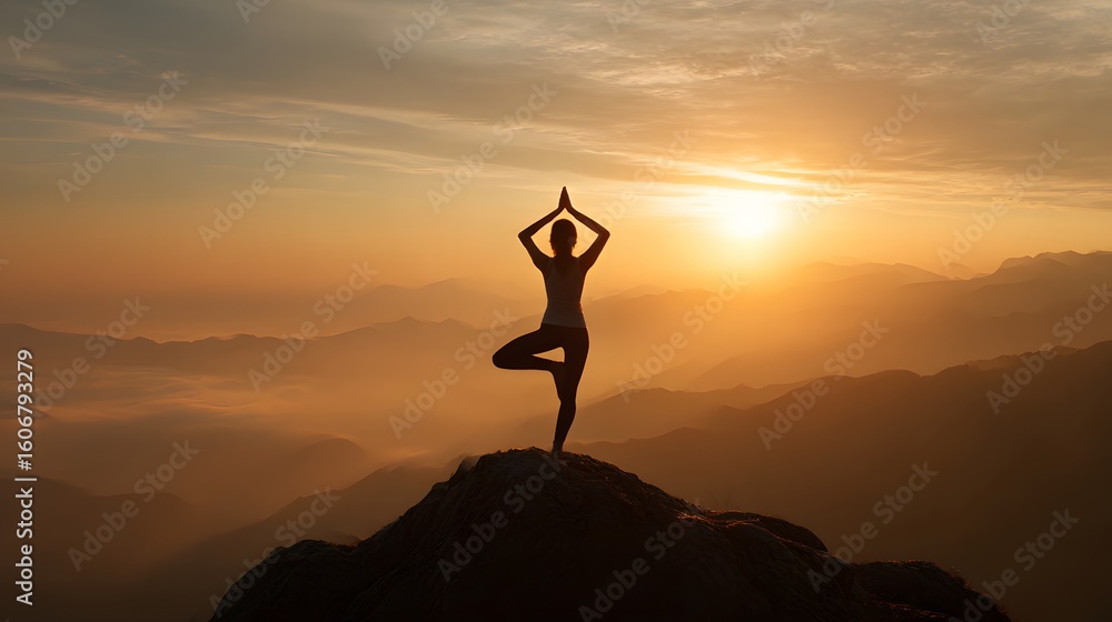 Man on a mountain top at sunset, jumping with joy and freedom in nature Man on a mountain top at sunset, jumping with joy and freedom in nature