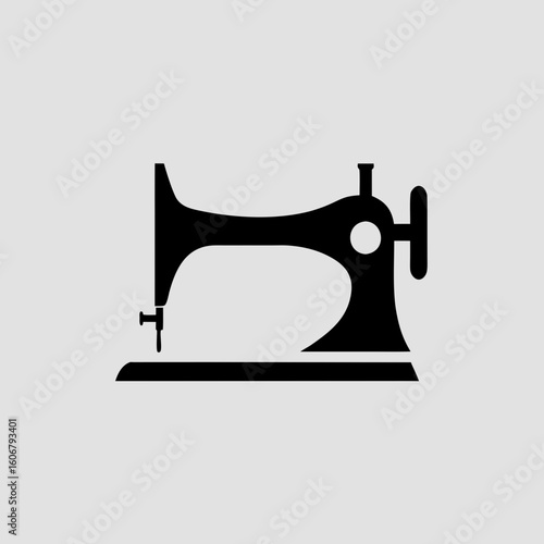 Black Silhouette of a Vintage Sewing Machine on a White Background retro