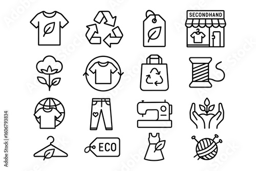 Sustainable fashion icons for eco-friendly clothing and recycling concepts