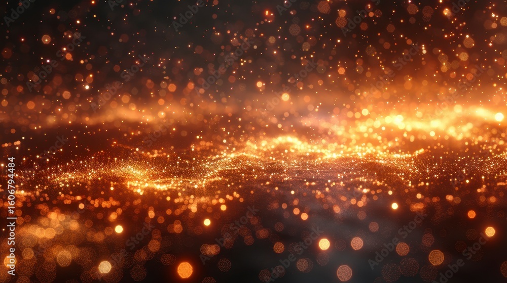 Obraz premium Ethereal glow. Golden specks and wisps create a dreamy, shimmering landscape against a dark, undefined backdrop