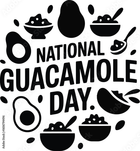 National Guacamole Day – 12/16 Solid Black Silhouette Vector EPS Set Collection