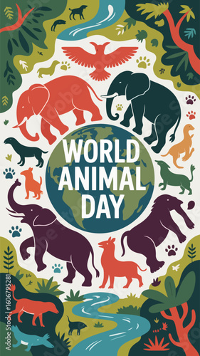 Wallpaper Mural World Animal Day, vector illustration, wildlife, animal silhouettes, Torontodigital.ca