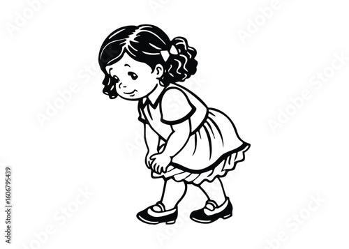 Silhouette of baby girl tiptoeing quiet isolated on a white background