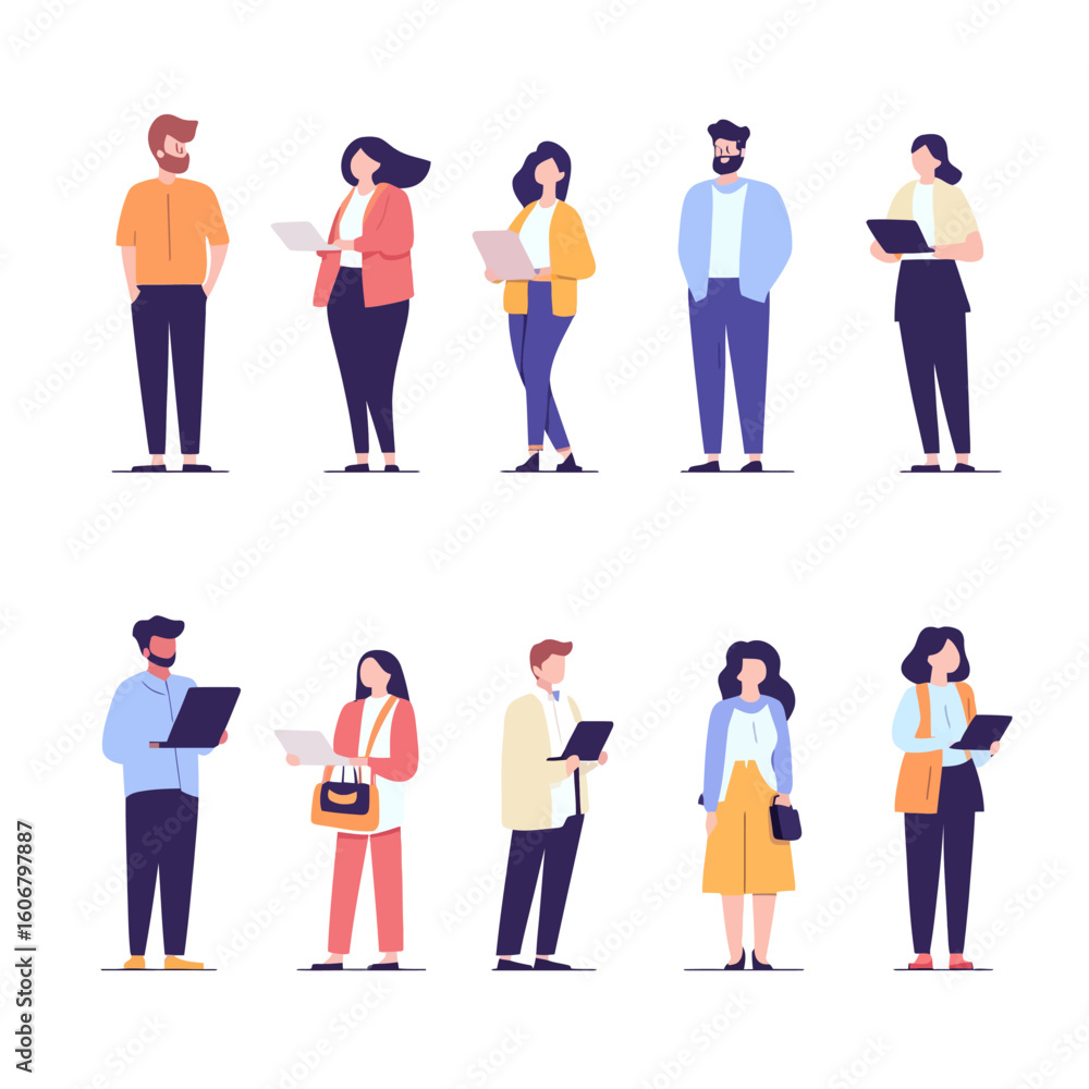 Fototapeta premium Office workers - flat design style set of isolated characters vector illustration
