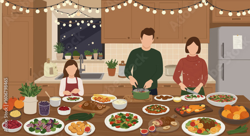 Family gathered around a festive dinner table, enjoying a meal with loved ones and celebrating togetherness.