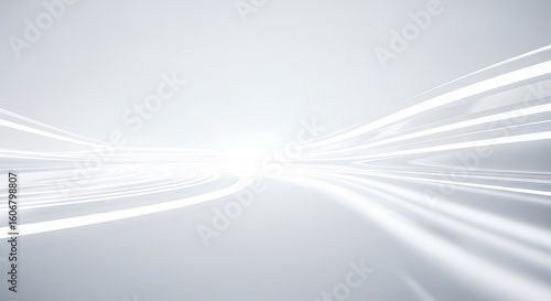 Clean White Abstract Background with Curved Lines and Bright Light Source