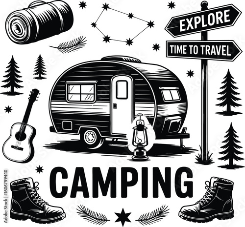 Camping adventure with travel trailer explore outdoors and enjoy nature time to travel the world now
