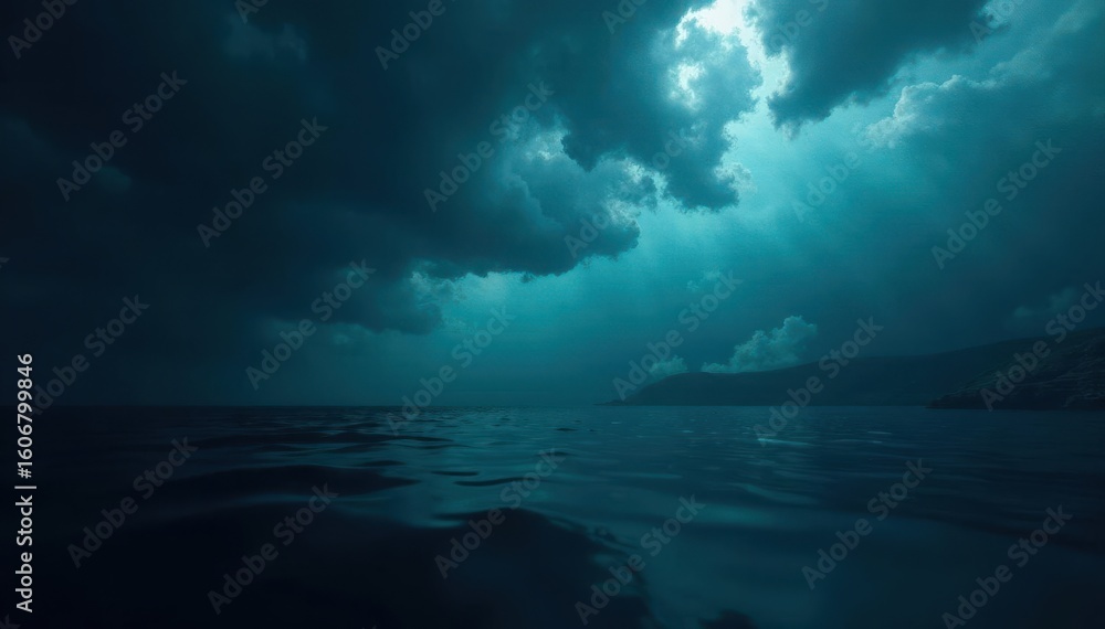 Fototapeta premium Submerged inky blackness, resembling storm clouds underwater, shadows, underwater scene, ocean