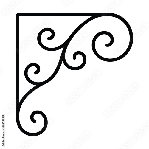 Elegant Iron Decorative Bracket, a Vintage Inspired Ornament with Flowing Lines, Black on White