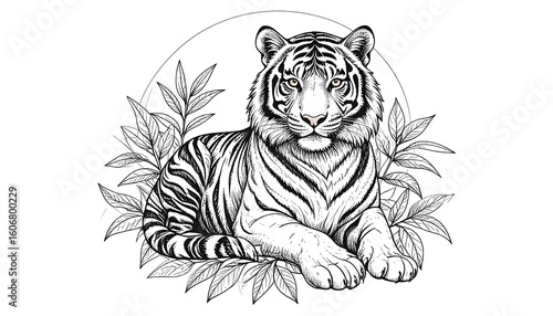 White tiger in floral frame