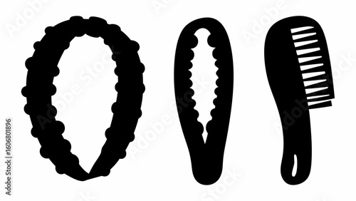 Illustration of a beaded hairband, hair clip, and comb isolated on a white background design element | editable eps vectors silhouette
