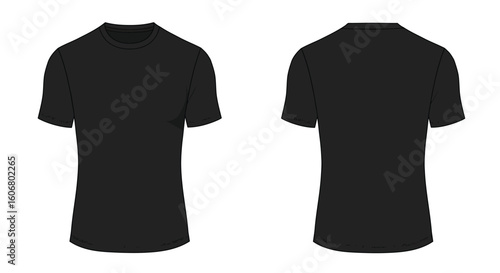 Black Slim Fit T-Shirt Template – Flat Vector Front and Back