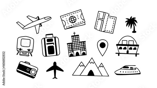 Essential Travel Icon Set – Adventure, Transportation & Vacation Symbols