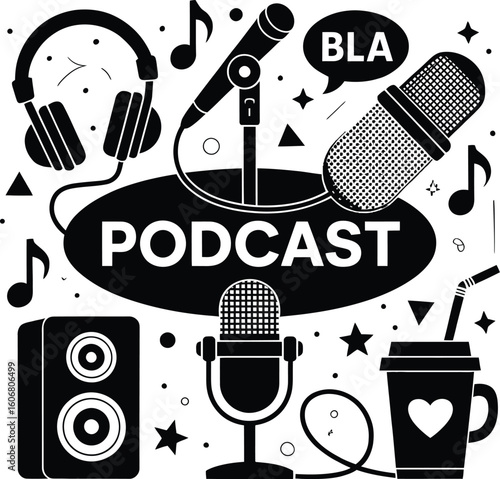 Podcast studio equipment vector illustration for audio recording and broadcasting design concept