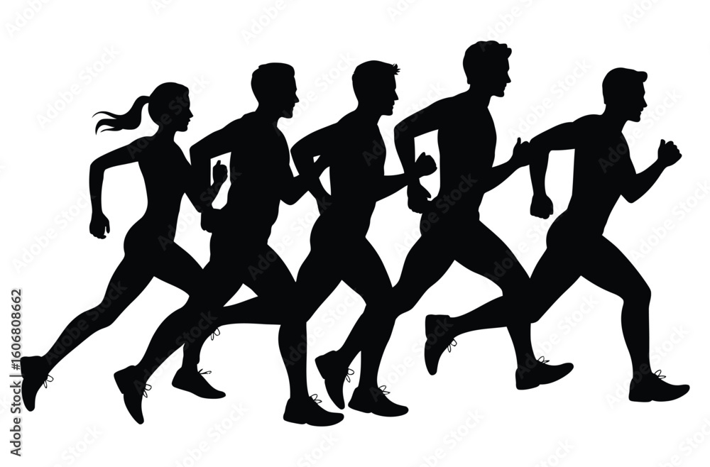 Fototapeta premium Group of Runners Silhouettes - Marathon, Fitness & Race Training