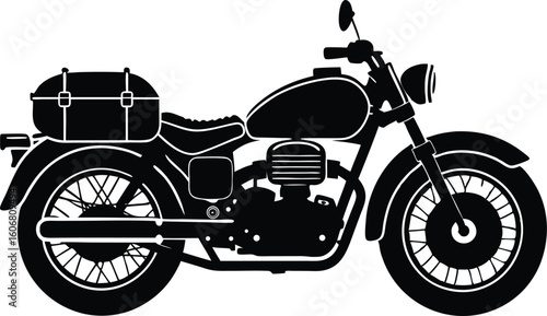 Adventure motorcycle loaded with travel gear for long distance trips Vector illustration