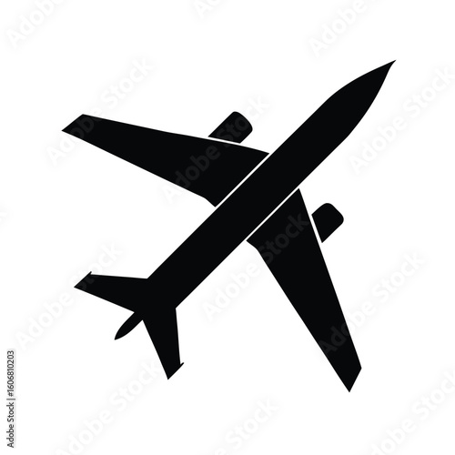 Black silhouette of a flying airplane icon