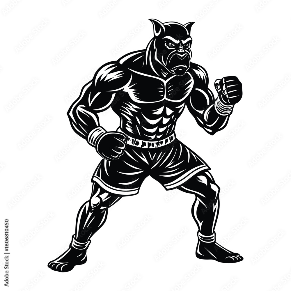 Fototapeta premium Vector a boxer stand with pose vector silhouette on white background
