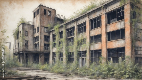 Wallpaper Mural Old Abandoned Factory, Old Buildings Illustration,  Torontodigital.ca