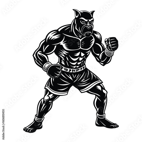 Vector a boxer stand with pose vector silhouette on white background