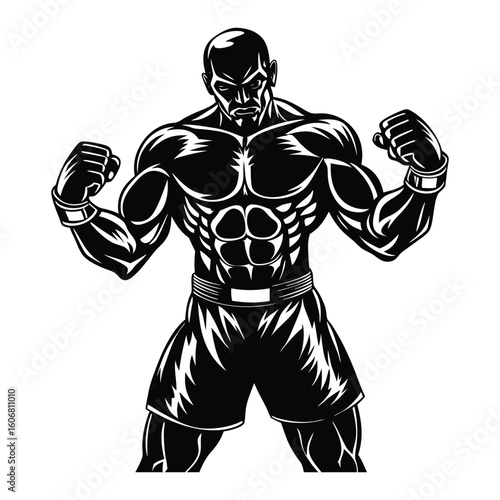 Vector a boxer stand with pose vector silhouette on white background